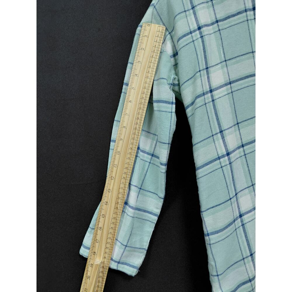 derek heart Plaid Sherpa Lined Shirt Green Knit Long Sleeve Women Size M - Picture 5 of 8